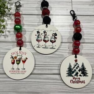 Handmade Christmas Purse Charms with Snowmen, Trees, and Cocktails